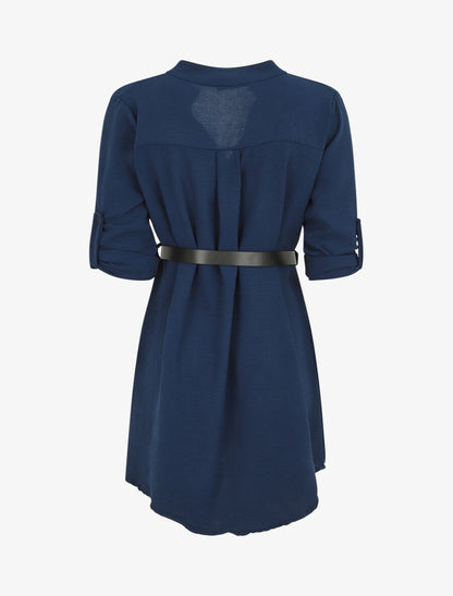 Robe droite à manches retroussables - Marine - 2