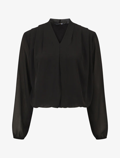Blouse drapée unie à manches longues - Noir - 5