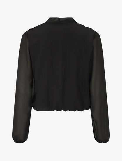 Blouse drapée unie à manches longues - Noir - 2