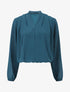 Blouse drapée unie à manches longues - Bleu canard - 1
