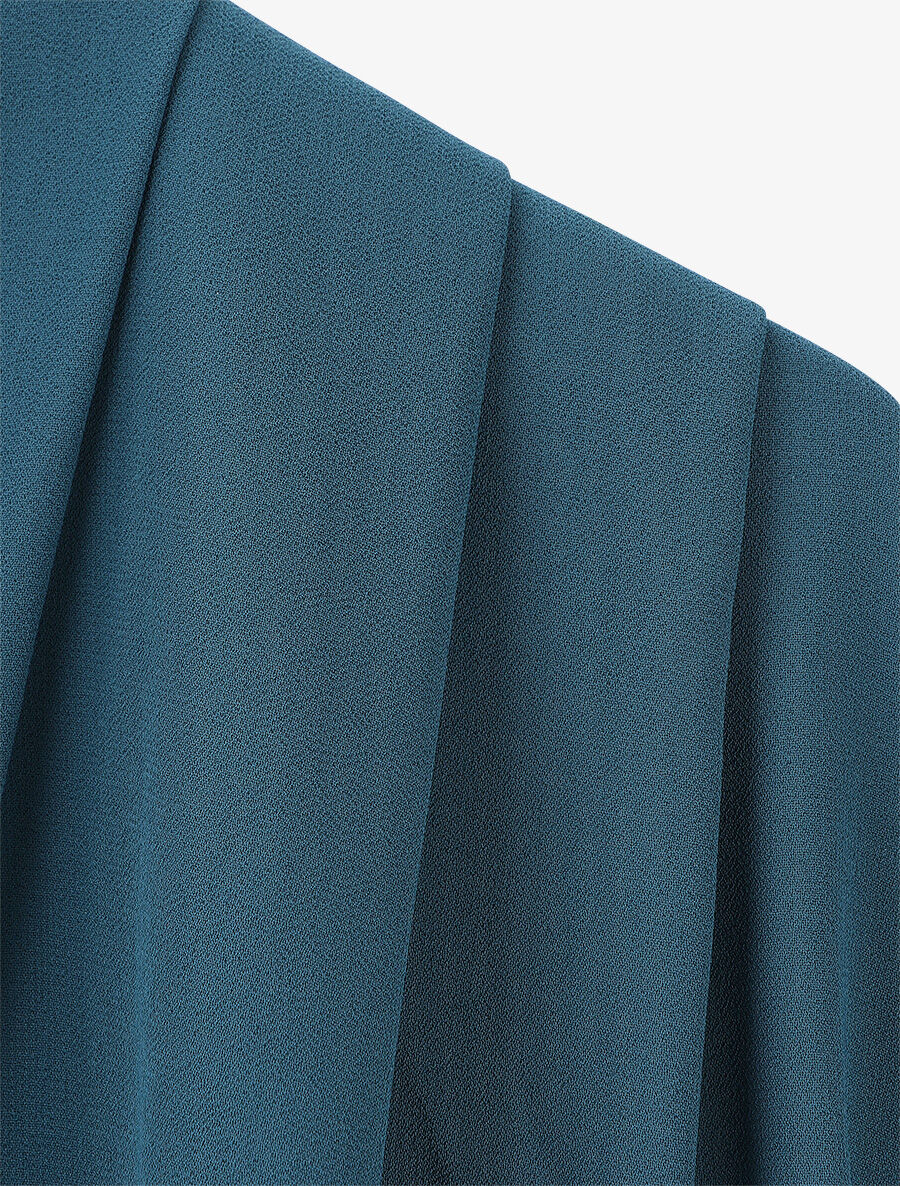 Blouse drapée unie à manches longues - Bleu canard - 3