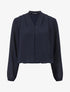 Blouse drapée unie à manches longues - Marine - 1