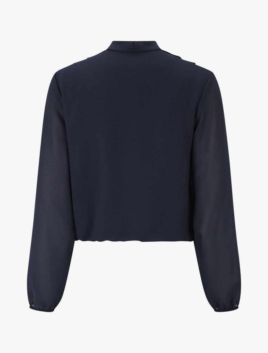 Blouse drapée unie à manches longues - Marine - 2