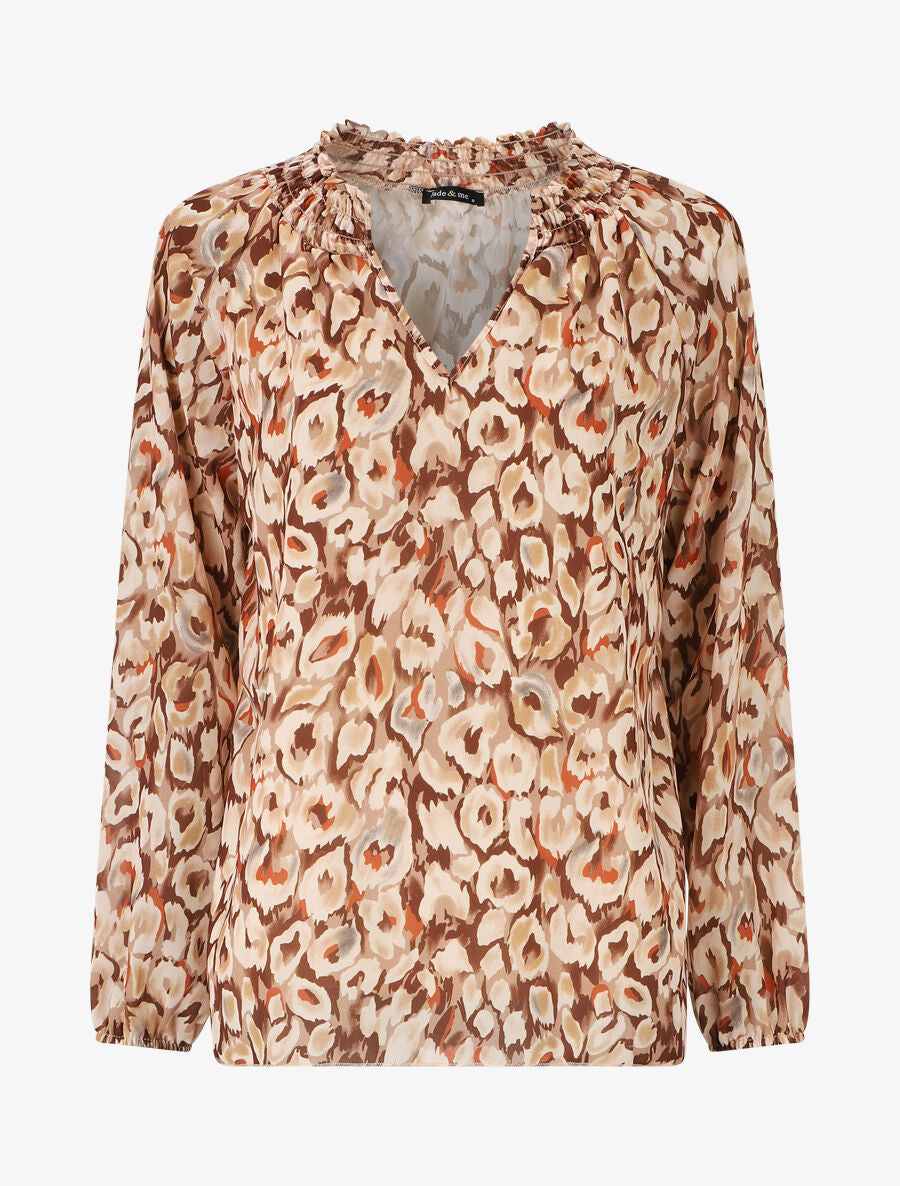 Blouse en voile à imprimé graphique - Camel - 5