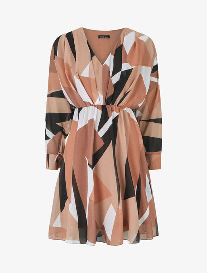 Robe mi-longue à imprimé graphique - Beige - 5