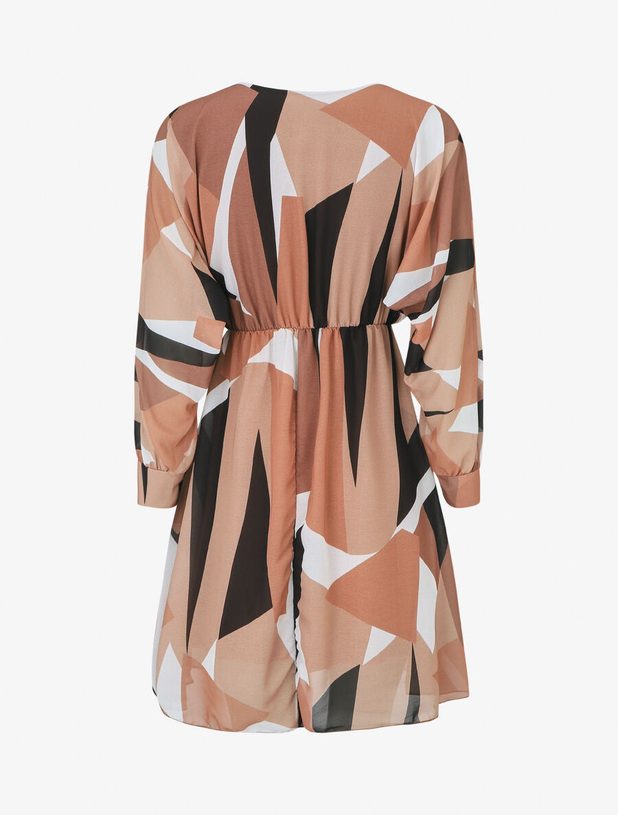 Robe mi-longue à imprimé graphique - Beige - 2