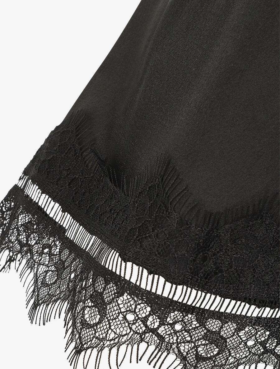 Top satiné uni et dentelle - Noir - 3
