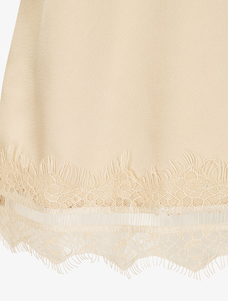 Top satiné uni et dentelle - Beige - 3