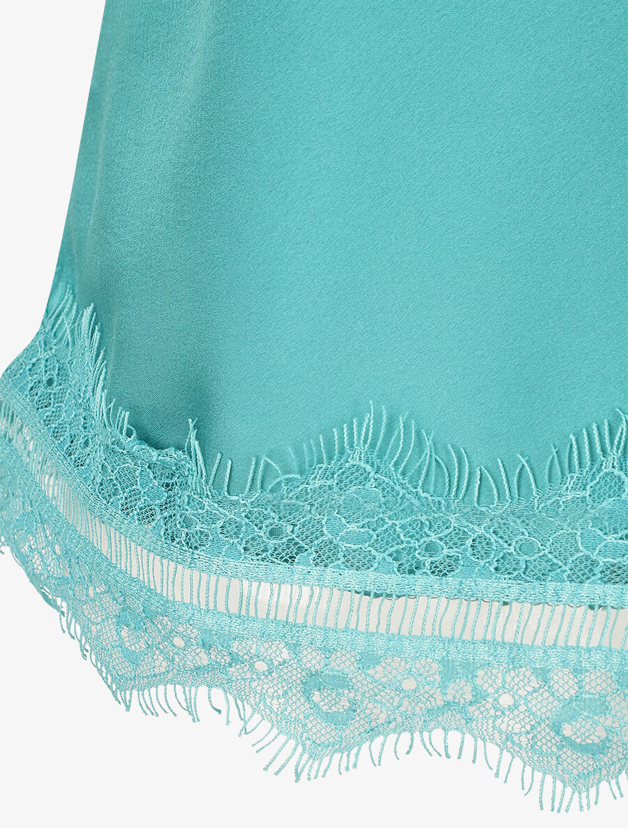 Top satiné uni et dentelle - Turquoise - 3
