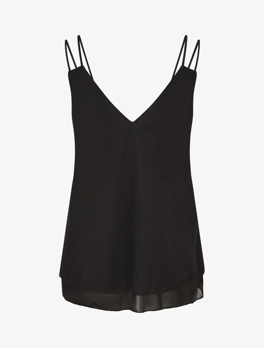 Top uni en voiles superposés - Noir - 2