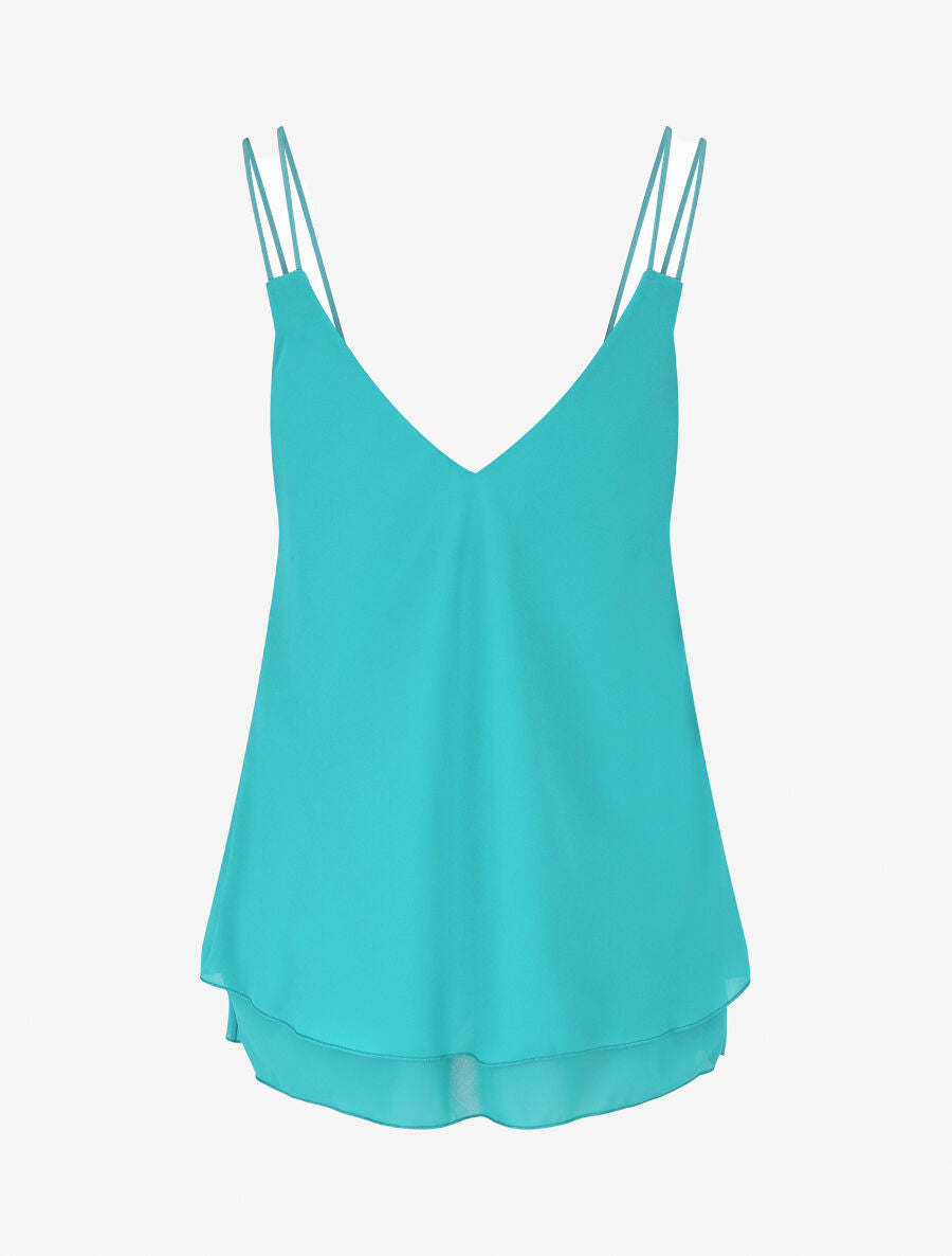 Top uni en voiles superposés - Turquoise - 2