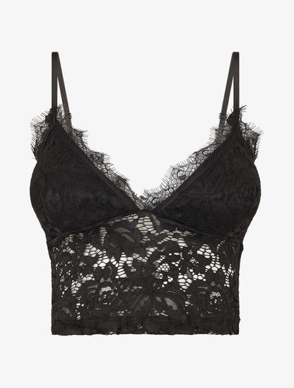Crop top en dentelle ajourée - Noir - 1