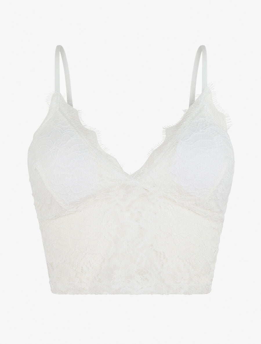 Crop top en dentelle ajourée - Blanc - 1
