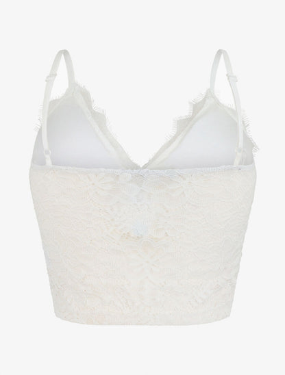 Crop top en dentelle ajourée - Blanc - 2