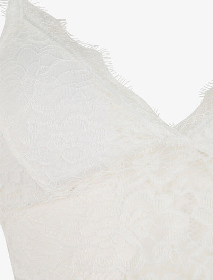Crop top en dentelle ajourée - Blanc - 3