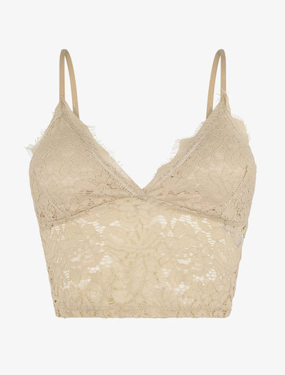 Crop top en dentelle ajourée - Beige - 1