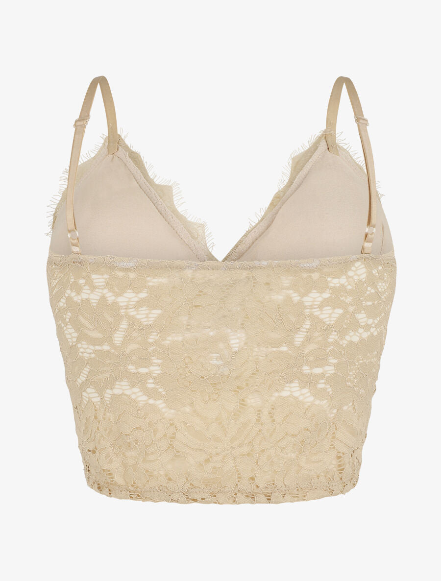 Crop top en dentelle ajourée - Beige - 2