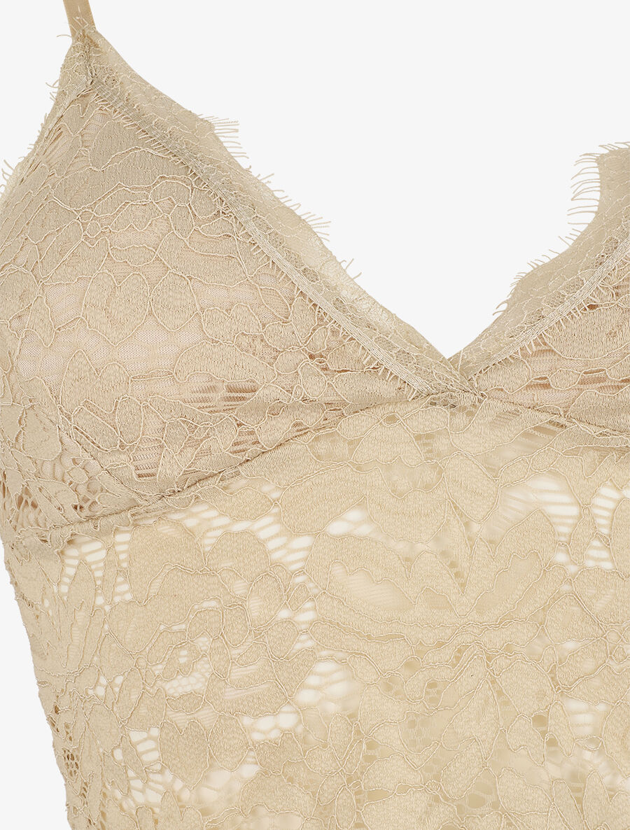 Crop top en dentelle ajourée - Beige - 3