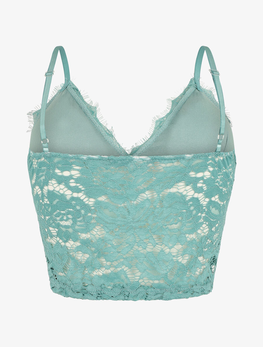 Crop top en dentelle ajourée - Turquoise - 2