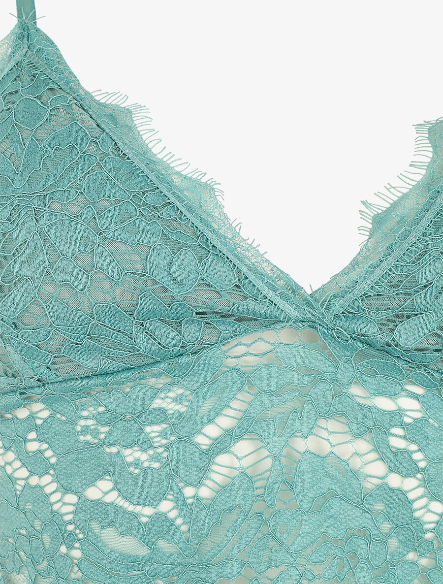 Crop top en dentelle ajourée - Turquoise - 3