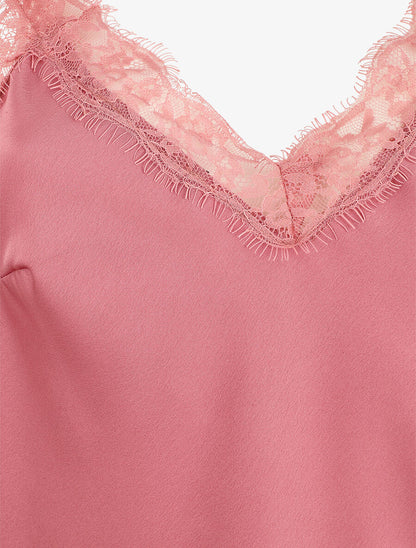 Caraco uni à bords en dentelle - Vieux rose - 3