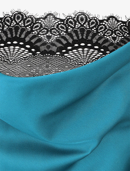 Caraco à col bénitier en dentelle - Bleu canard - 3