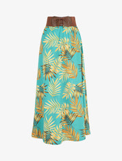 Jupe longue taille haute style corset imprimé tropical - Turquoise - 5