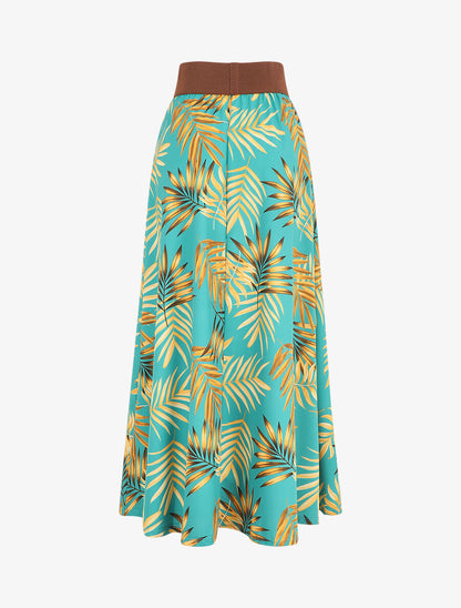 Jupe longue taille haute style corset imprimé tropical - Turquoise - 2