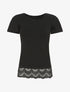 T-shirt uni et dentelle - Noir - 1
