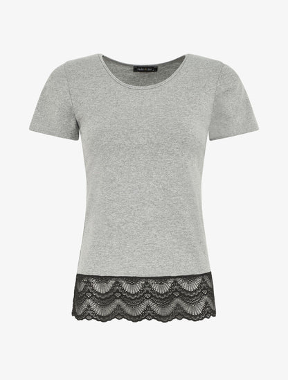 T-shirt uni et dentelle - Gris clair - 5