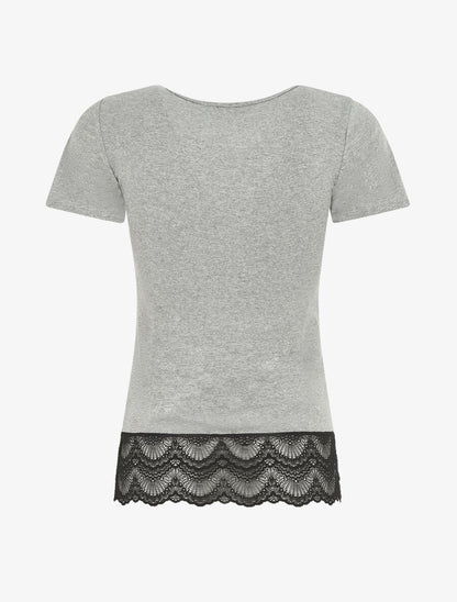 T-shirt uni et dentelle - Gris clair - 2