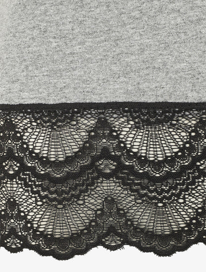 T-shirt uni et dentelle - Gris clair - 3