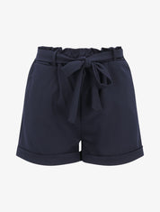 Short uni élastiqué à revers - Marine - 1