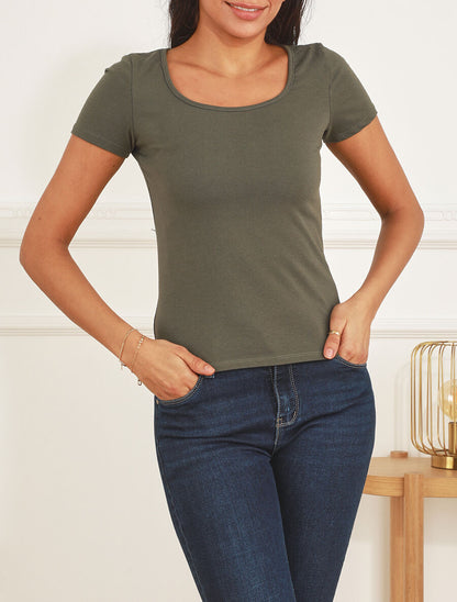 T-shirt uni stretch - Kaki - 4