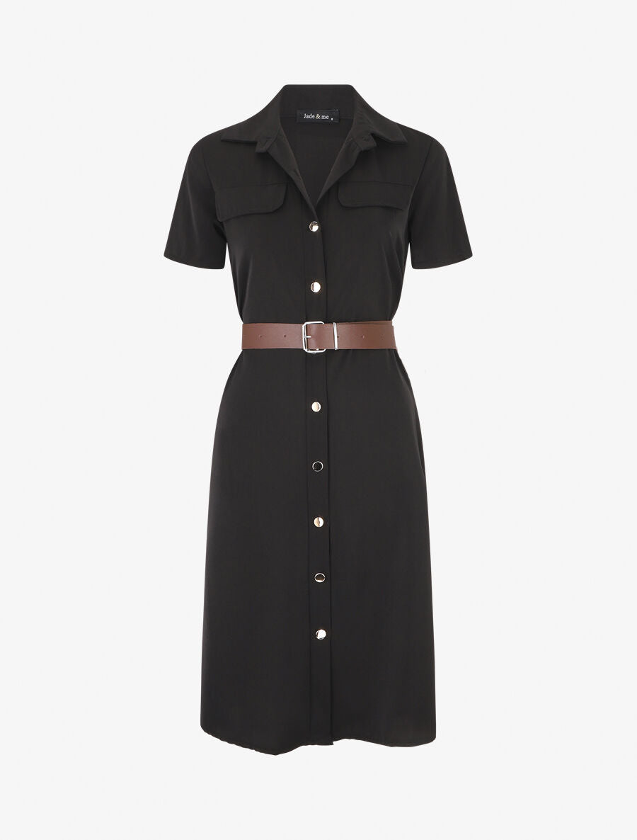 Robe chemise droite unie - Noir - 5