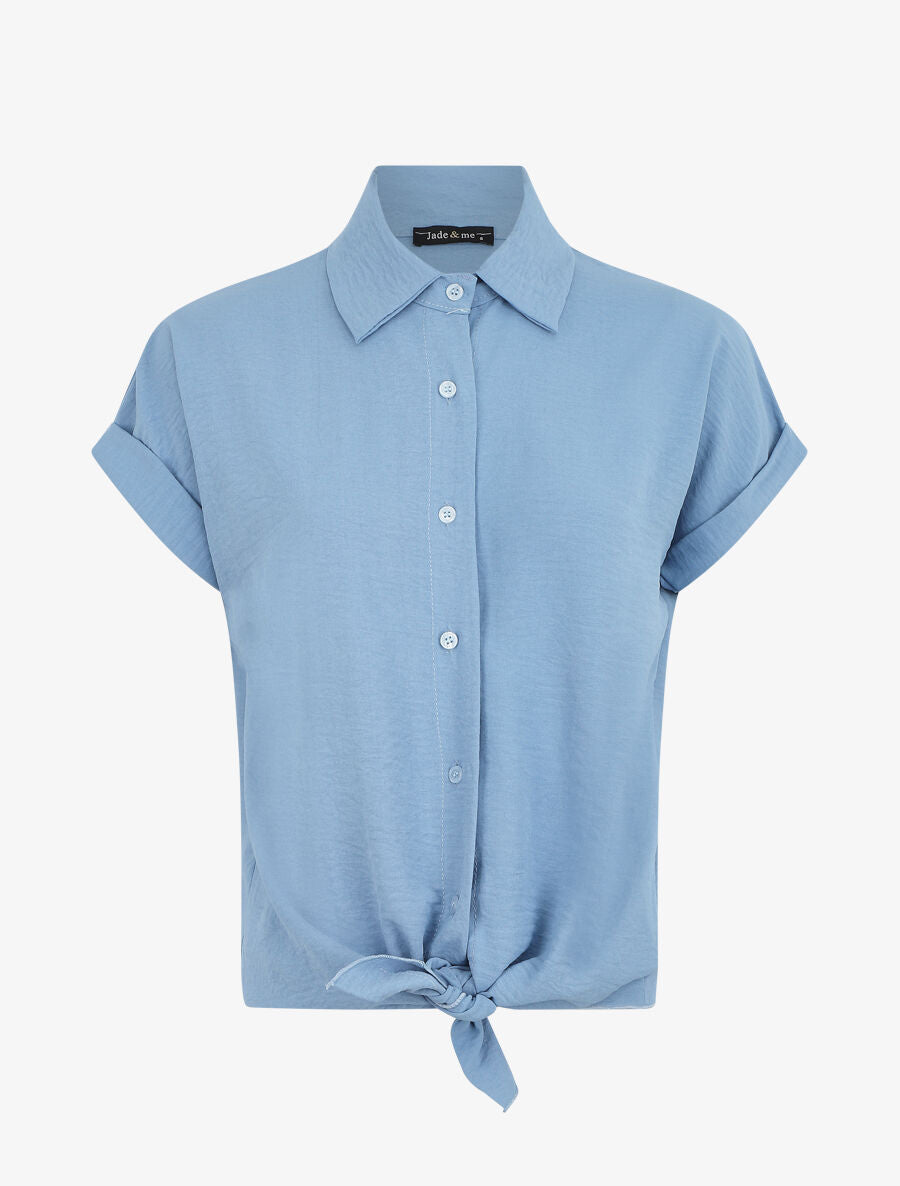 Chemise unie manches courtes à nouer - Bleu - 5