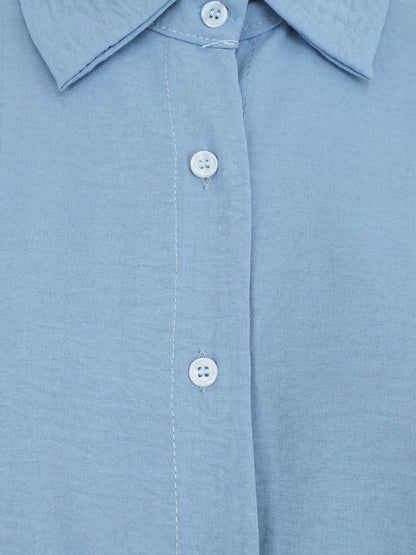Chemise unie manches courtes à nouer - Bleu - 3
