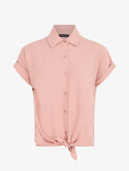 Chemise unie manches courtes à nouer - Rose - 1