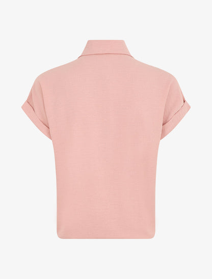 Chemise unie manches courtes à nouer - Rose - 2