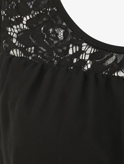 Top sans manches col en dentelle - Noir - 3