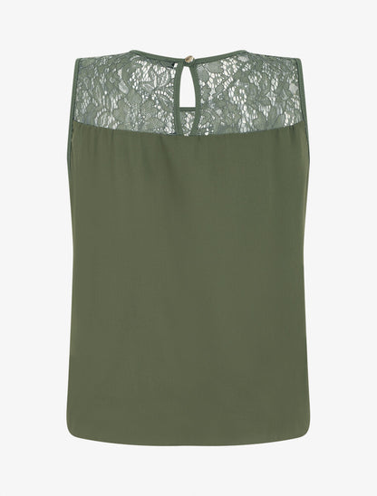 Top sans manches col en dentelle - Kaki - 2