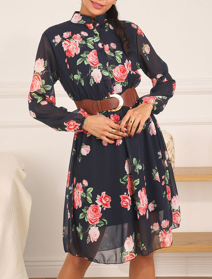 Robe élastiquée à imprimé fleuri - Marine - 4