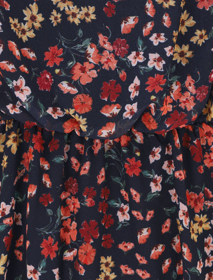Robe longue fleurie à fines bretelles - Marine - 3