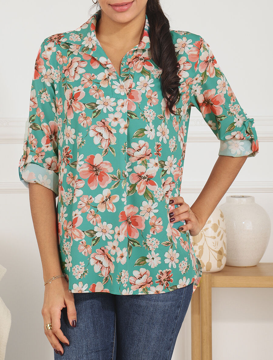 Blouse oversize à imprimé fleuri - Vert - 4
