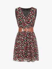 Robe imprimé fleuri à taille élastiquée - Noir - 1