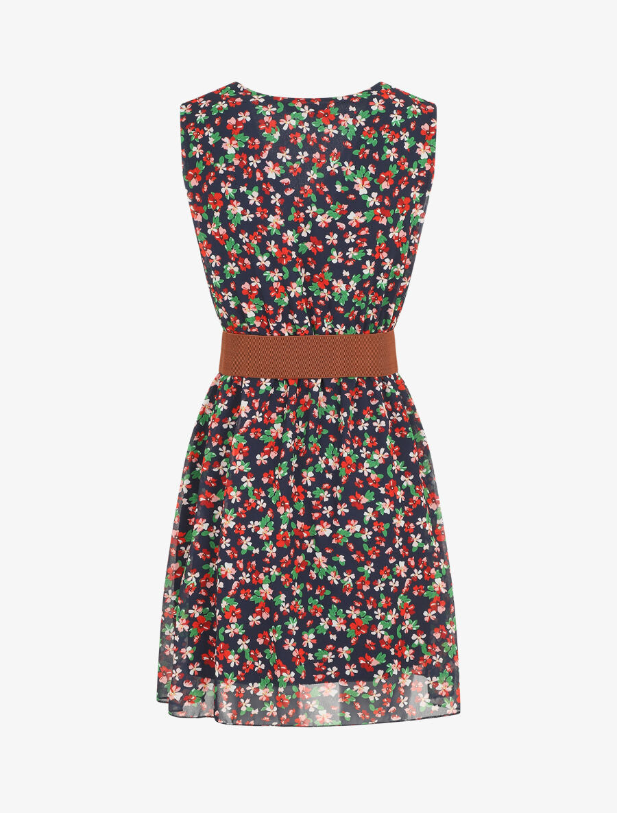 Robe imprimé fleuri à taille élastiquée - Marine - 2