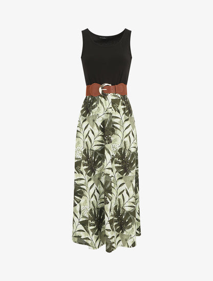 Robe longue sans manches imprimé tropical - Kaki - 5