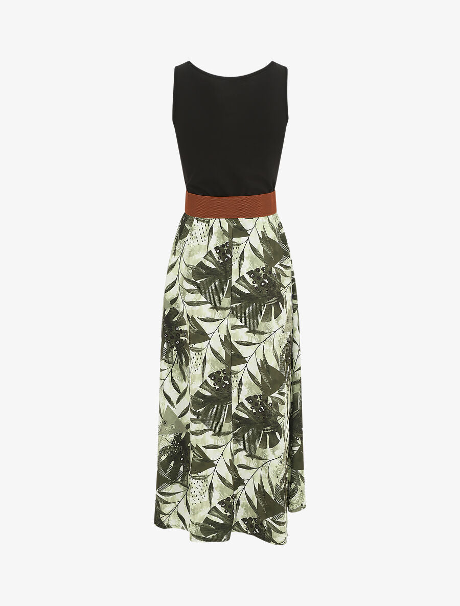 Robe longue sans manches imprimé tropical - Kaki - 2