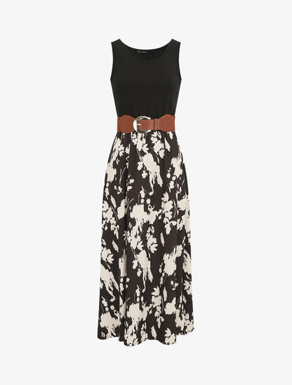 Robe longue sans manches imprimé fleurs - Noir - 4