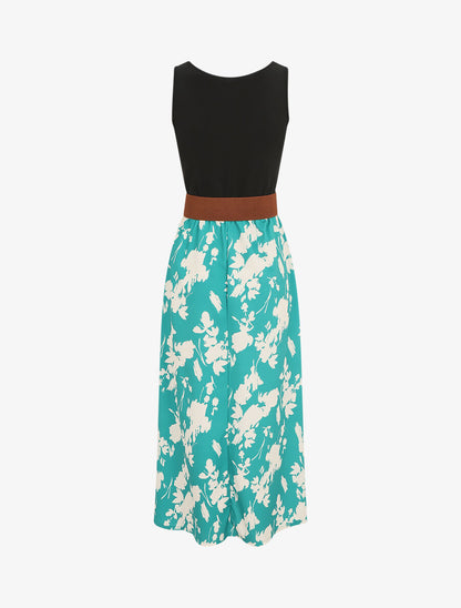 Robe longue sans manches imprimé fleurs - Turquoise - 2